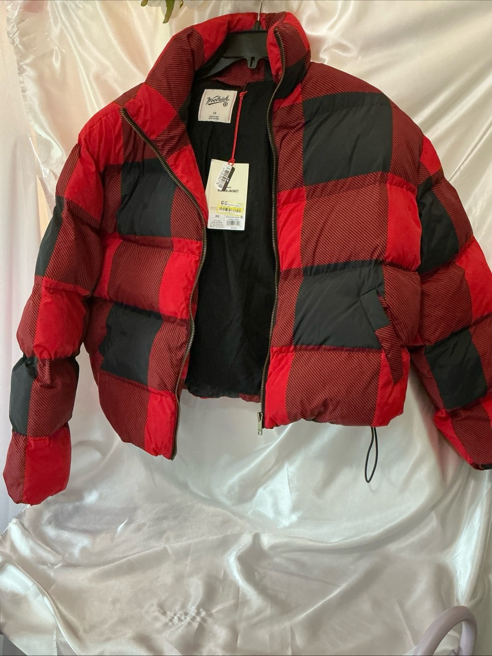NWT Woolrich Red & Black Buffalo Plaid Puffer Jacket - Junior XS